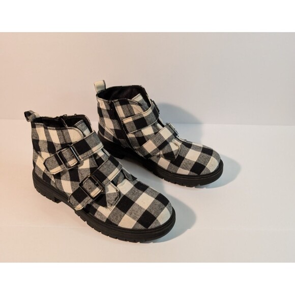 SO Fettuccine Women's Ankle Boot Black and White Buffalo Check Pattern Size 9M - Picture 8 of 16